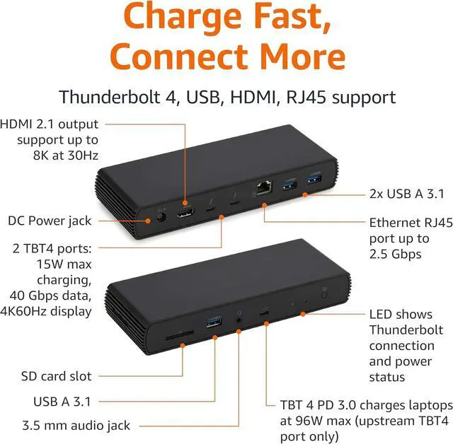 Alt view image 2 of 6 - Amazon Basics Thunderbolt4/USB4 Pro Docking Station,2xTBT4,1xHDMI2.1,3xUSB A 3.1,RJ45,Dual Display
