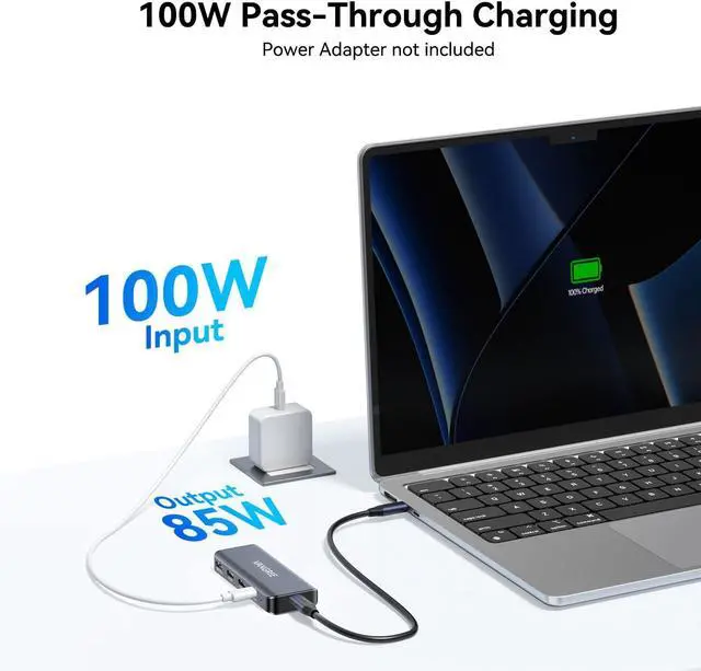 Alt view image 4 of 7 - 4-Port USB C Hub with 4K@60Hz Displayport 3 USBC 3.2 10Gbps Ports 100W Power Delivery Detachable Cable USB C Splitter Multiport Adapter for MacBook Pro/Air iPad iPhone 15 Portable Monitor