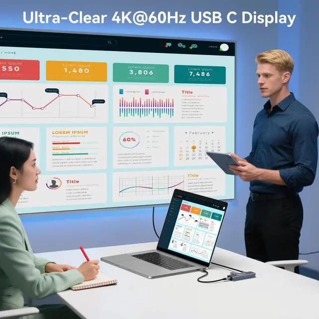 Alt view image 6 of 7 - 4-Port USB C Hub with 4K@60Hz Displayport 3 USBC 3.2 10Gbps Ports 100W Power Delivery Detachable Cable USB C Splitter Multiport Adapter for MacBook Pro/Air iPad iPhone 15 Portable Monitor