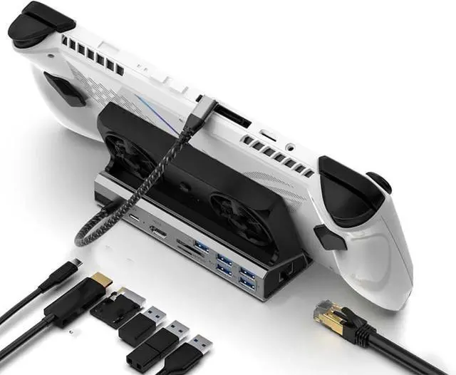 Main image of Zunate 10 In1 Gaming Dock for Go S OLED, 4K 60Hz HDMI, 100W PD Fast Charging, Dual Cooling RGB Fans, Gigabit Ethernet, USB 3.0 Hub Compatible with Steam Deck, ROG Ally, Claw