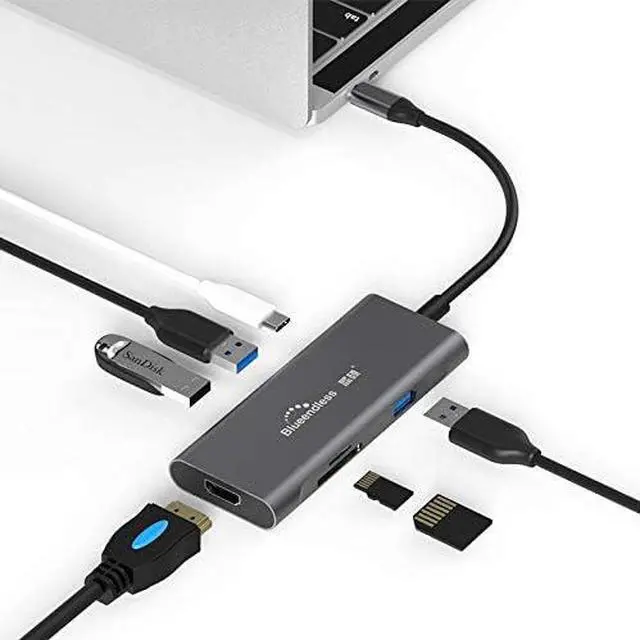 Alt view image 2 of 2 - USB-C Hub Adapter Compatible for All Computers, Power 7-in-1 USBC Hub Dongle with 4K HDMI, USB-C PD, 3X USB 3.0, Micro SD/ TF and SD Card Slots