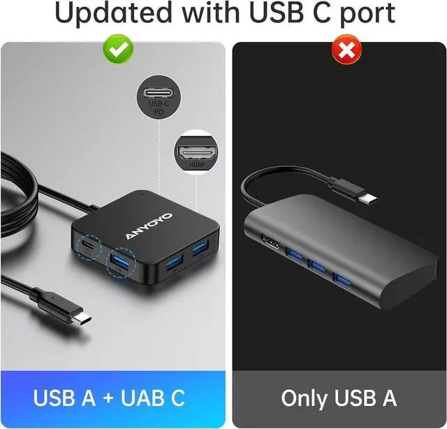 Alt view image 7 of 7 - ANYOYO USB C Hub, 6 in 1 USB C Adapter with 4K 30Hz HDMI, 100W PD, 3 USB A 3.0, 1 USB C for MacBook Pro/Air, USB C Hub Long Cable(4FT),USB C Hub Multiport Adapter for Laptops and Other USB C Devices