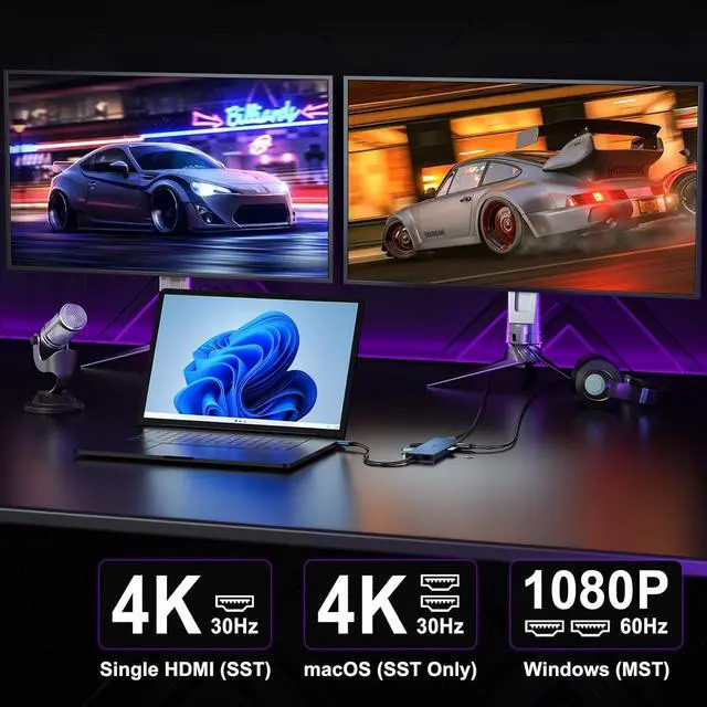 Alt view image 5 of 7 - USB C Docking Station Dual Monitor, KOZYC 8-in-1 USB C Hub with 2 HDMI Ports, USB-C 3.0, 2xUSB-A 3.0, SD/TF, 100W PD, Support HDMI Splitter Extended Display 2 Monitors Compatible with HP, Dell