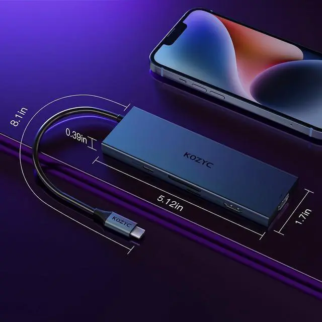 Alt view image 7 of 7 - USB C Docking Station Dual Monitor, KOZYC 8-in-1 USB C Hub with 2 HDMI Ports, USB-C 3.0, 2xUSB-A 3.0, SD/TF, 100W PD, Support HDMI Splitter Extended Display 2 Monitors Compatible with HP, Dell