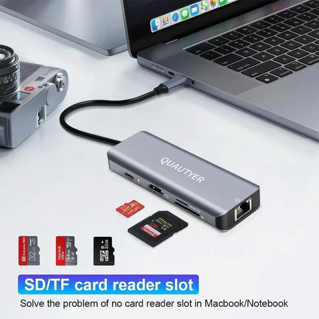 Alt view image 6 of 7 - USB C Docking Station MAC Adapter Multiport usb c to ethernet adapter USBC Multiport 8 in 1 usb c hub with ethernet 1000M 4K HDMI 100W PD Charging USB 3.0 SD/TF Card Reader usbc hub for macbook pro HP