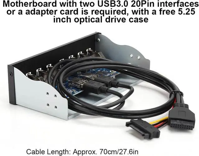 Alt view image 2 of 7 - Yctze USB 3.0 Front Panel with 8 Ports Hub and 19PIN Optical Drive Extension Adapter for PC Computer, 5.25 Internal Front USB 3.2 Hub