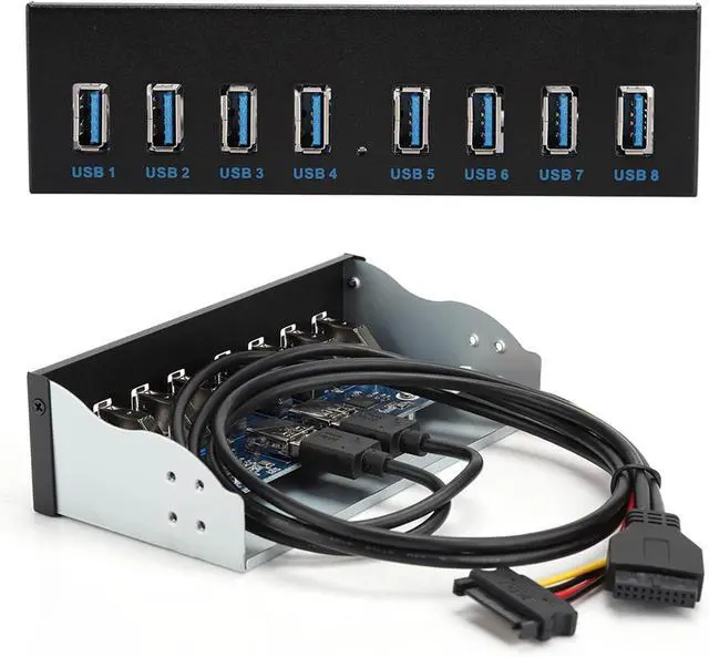 Alt view image 3 of 7 - Yctze USB 3.0 Front Panel with 8 Ports Hub and 19PIN Optical Drive Extension Adapter for PC Computer, 5.25 Internal Front USB 3.2 Hub