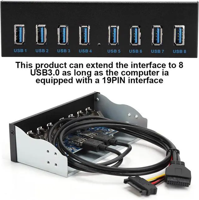 Alt view image 4 of 7 - Yctze USB 3.0 Front Panel with 8 Ports Hub and 19PIN Optical Drive Extension Adapter for PC Computer, 5.25 Internal Front USB 3.2 Hub