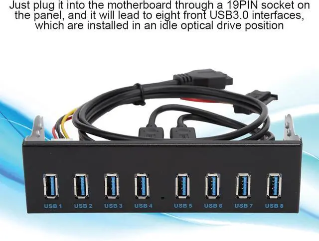 Alt view image 5 of 7 - Yctze USB 3.0 Front Panel with 8 Ports Hub and 19PIN Optical Drive Extension Adapter for PC Computer, 5.25 Internal Front USB 3.2 Hub