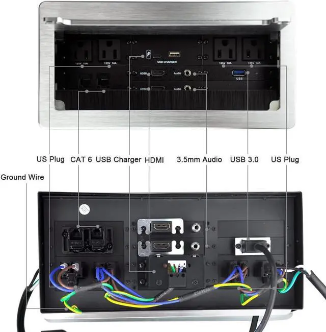 Alt view image 3 of 6 - Connectivity Box with 4 AC Power+2 HDMI+2 Audio +2 LAN+1 USB-A Charger +1 USB-C Charger +1 USB3.0 Data with 5.58ft Power Cord for Conference Room (Silver)