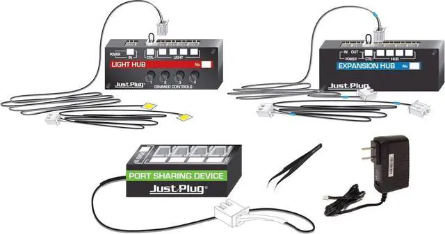 Main image of Woodland Scenics Just Plug Lighting System, Light Hub, Expansion Hub, Port Sharing Device, and Power Supply with MYD Tweezers