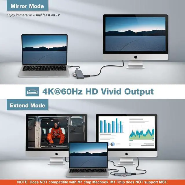 Alt view image 2 of 6 - 9 in 2 MacBook Air Adapter USB C Hub Triple Display for MacBook Pro Air Mac, MacBook Pro Docking Station 4K HDMI Dock with 100W PD,USB 3.0,SD/TF Card Reader,3.5mm Audio