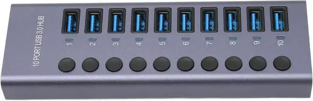Alt view image 2 of 7 - High Speed 10 Port USB 3.0 Hub Ideal for Connecting Various USB Peripherals WinLinux Compatibility (US Plug)