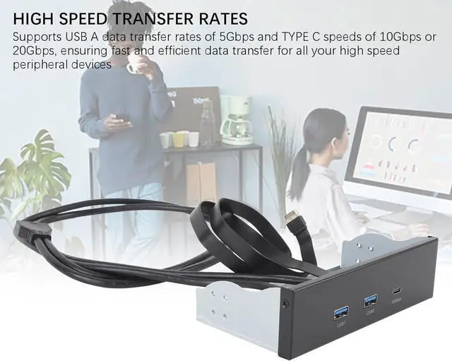 Alt view image 7 of 7 - USB Front Panel Hub, GEN2x2 USB A Type C 3 Ports 5.25 Inch Front Panel USB Hub, Optical Drive Extension Panel Replacement for PC Computer