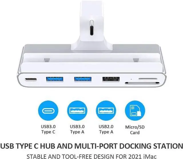 Alt view image 5 of 7 - GIDi USB Type C Docking Hub for iMac 2021 with 2x USB 2.0, 2x USB 3.0, 1x USB C, 1x Micro SD & SD Card Reader