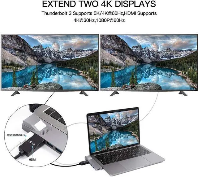 Alt view image 3 of 6 - USB C Hub for MacBook, 8-in-1 Docking Station Adapter with 4K HDMI, Gigabit Ethernet, 3 USB 3.0 Ports, 100W PD, SD/MicroSD Card Reader, Thunderbolt 3, USB-C Ports, Compatibility with MacBook Pro/Air