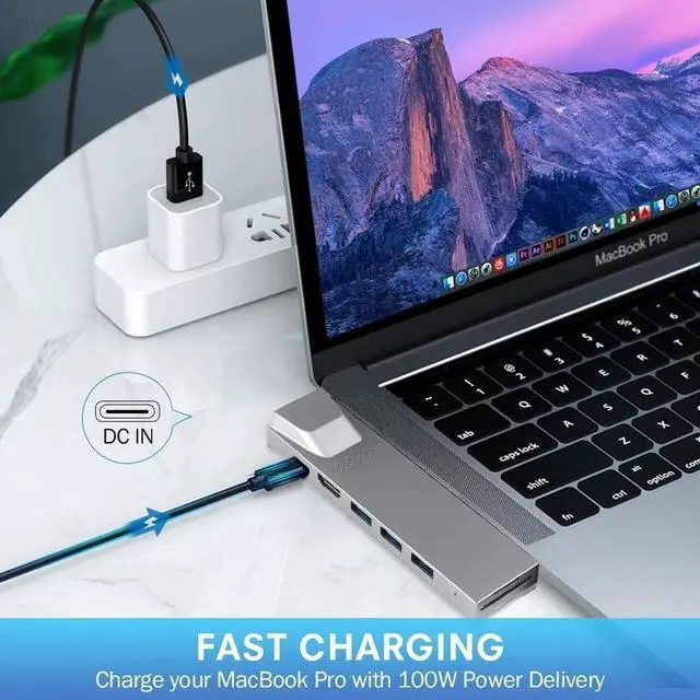 Alt view image 5 of 6 - USB C Hub for MacBook, 8-in-1 Docking Station Adapter with 4K HDMI, Gigabit Ethernet, 3 USB 3.0 Ports, 100W PD, SD/MicroSD Card Reader, Thunderbolt 3, USB-C Ports, Compatibility with MacBook Pro/Air