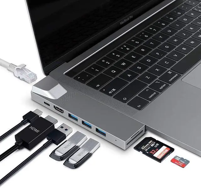 Alt view image 6 of 6 - USB C Hub for MacBook, 8-in-1 Docking Station Adapter with 4K HDMI, Gigabit Ethernet, 3 USB 3.0 Ports, 100W PD, SD/MicroSD Card Reader, Thunderbolt 3, USB-C Ports, Compatibility with MacBook Pro/Air