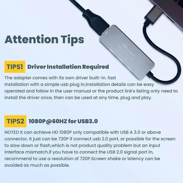 Alt view image 7 of 7 - USB to HDMI Adapter USB hub with HDMI USB 3.0 to HD HDMI to USB Adapter for Monitor USB hub for Laptop with HD Supports Mac & Windows