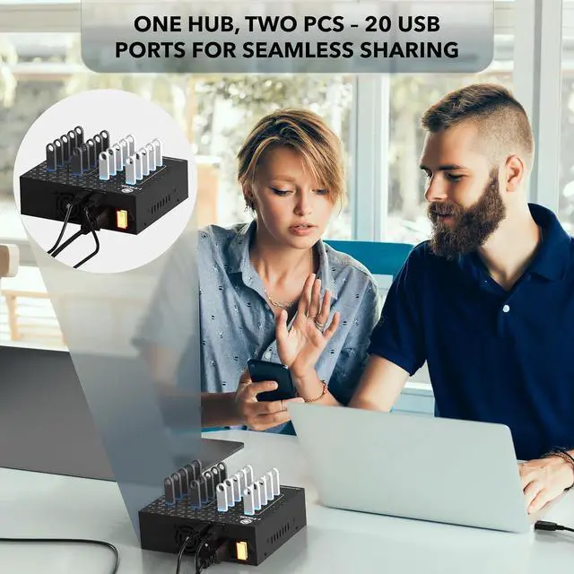 Alt view image 2 of 7 - 20 - Port USB 3.0 Splitter Hub with Power Supply - High Speed Data Transfer for Desktop, Laptop, HDD, PC - Expand and Speed Up to 5 Gbps 110W - Industrial Grade Hub Compatible with External Drives