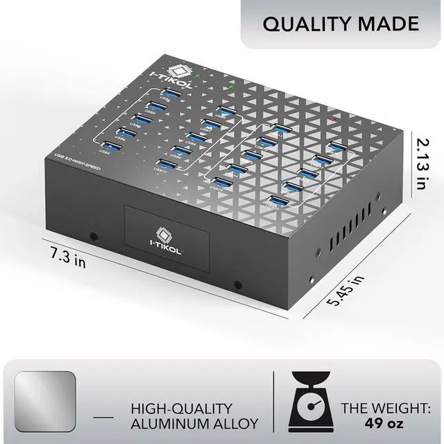 Alt view image 4 of 7 - 20 - Port USB 3.0 Splitter Hub with Power Supply - High Speed Data Transfer for Desktop, Laptop, HDD, PC - Expand and Speed Up to 5 Gbps 110W - Industrial Grade Hub Compatible with External Drives