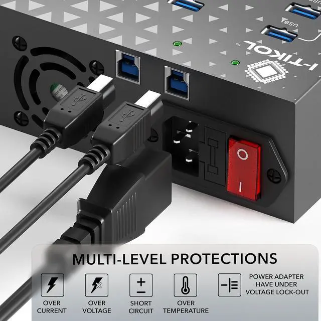 Alt view image 5 of 7 - 20 - Port USB 3.0 Splitter Hub with Power Supply - High Speed Data Transfer for Desktop, Laptop, HDD, PC - Expand and Speed Up to 5 Gbps 110W - Industrial Grade Hub Compatible with External Drives
