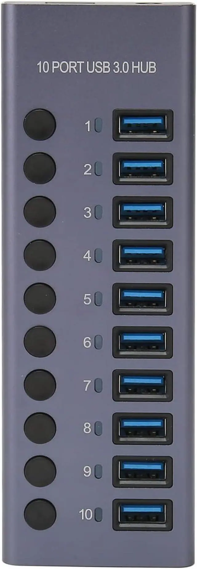 Alt view image 4 of 7 - 10 Port 60W USB 3.0 Hub with Individual Power Switches LEDs Aluminum Alloy Shell USB 3.0 Docking Station Includes 60W 12V 5A Power Adapter Compatible with iOS and Linux