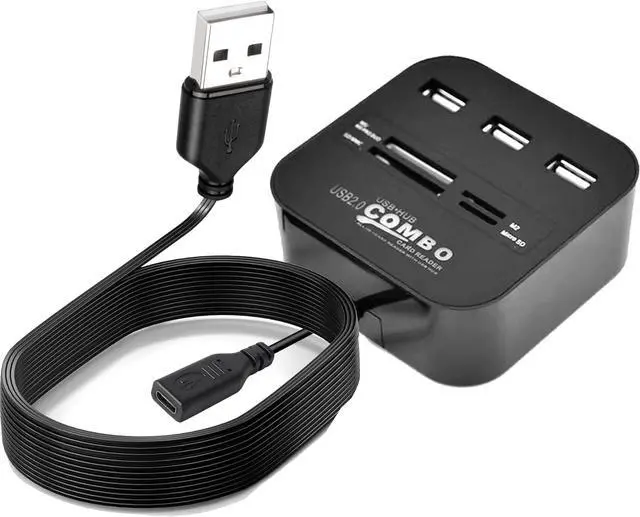 Main image of USB A Hub Expander Long USB2.0 Cable 50FT, Long USB 2.0 Extension Cable with 7 Port (3 USB-A Ports+/TF/SD/MS/M2 Card Reader Ports), USB2.0 Splitter Hub Mouse and Keyboard and All in One