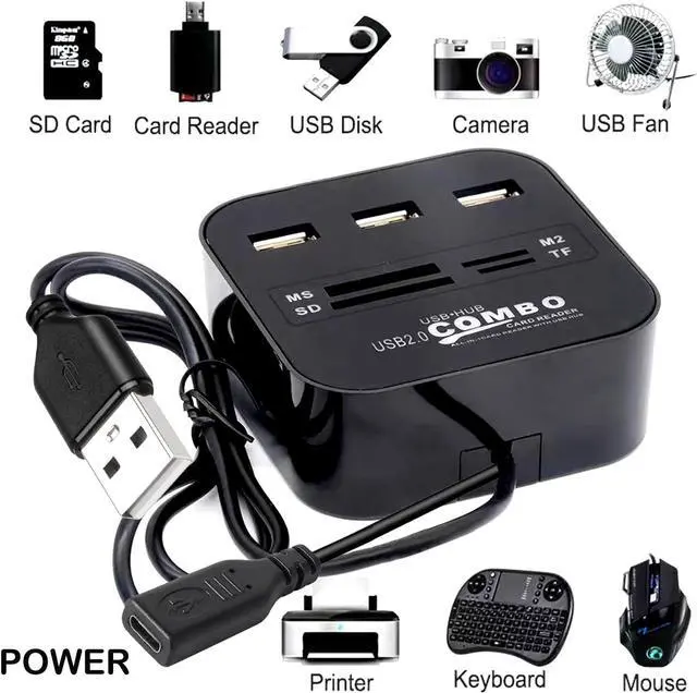 Alt view image 3 of 7 - USB A Hub Expander Long USB2.0 Cable 50FT, Long USB 2.0 Extension Cable with 7 Port (3 USB-A Ports+/TF/SD/MS/M2 Card Reader Ports), USB2.0 Splitter Hub Mouse and Keyboard and All in One