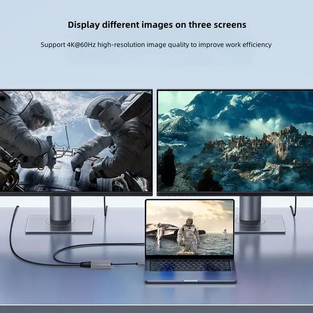 Alt view image 2 of 7 - USB-C to Dual DisplayPort Splitter Adapter, USB Type C to Displayport Dual Monitor Converter 4K@60HZ, USB C Displayport Hub Compatible for De-ll XPS 13 15,Len-OVO Yoga,Sum-Sung Chrome-Book,HP etc