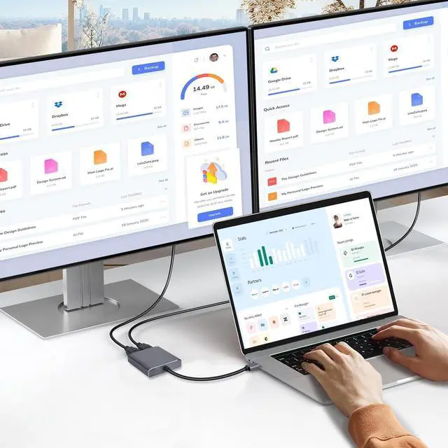 Alt view image 3 of 7 - USB-C to Dual DisplayPort Splitter Adapter, USB Type C to Displayport Dual Monitor Converter 4K@60HZ, USB C Displayport Hub Compatible for De-ll XPS 13 15,Len-OVO Yoga,Sum-Sung Chrome-Book,HP etc