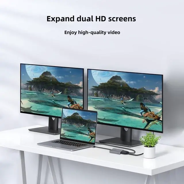 Alt view image 4 of 7 - USB-C to Dual DisplayPort Splitter Adapter, USB Type C to Displayport Dual Monitor Converter 4K@60HZ, USB C Displayport Hub Compatible for De-ll XPS 13 15,Len-OVO Yoga,Sum-Sung Chrome-Book,HP etc