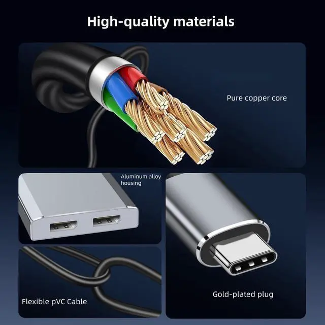Alt view image 7 of 7 - USB-C to Dual DisplayPort Splitter Adapter, USB Type C to Displayport Dual Monitor Converter 4K@60HZ, USB C Displayport Hub Compatible for De-ll XPS 13 15,Len-OVO Yoga,Sum-Sung Chrome-Book,HP etc