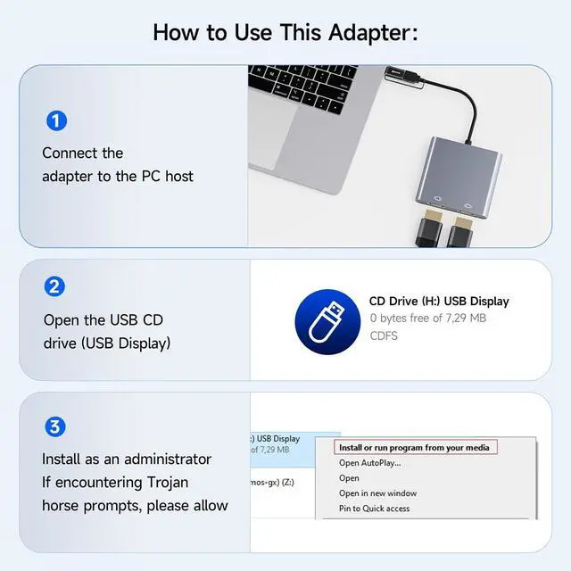 Alt view image 5 of 7 - KCEVE USB to Dual HDMI Adapter, USB C to 2 HDMI Multiport Splitter Support 1080p for Windows, M1/M2 Mac OS - BIOS Interface Not Support, Only Support 11th-Generation Or Newer Processor