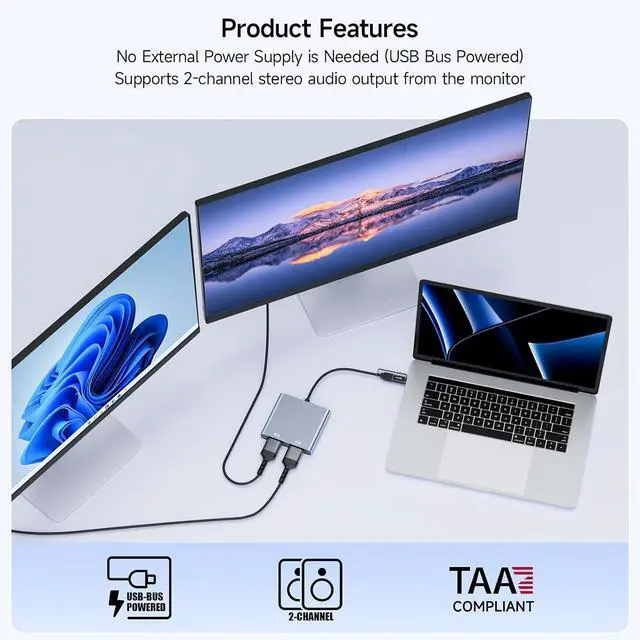 Alt view image 3 of 7 - KCEVE USB to Dual HDMI Adapter, USB C to 2 HDMI Multiport Splitter Support 1080p for Windows, M1/M2 Mac OS - BIOS Interface Not Support, Only Support 11th-Generation Or Newer Processor