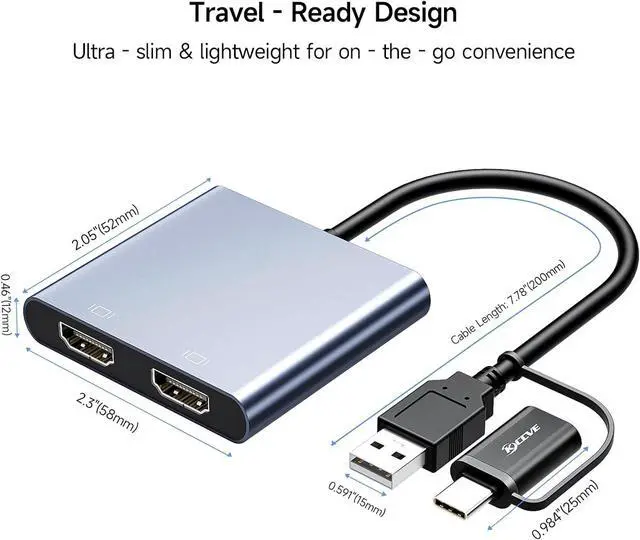 Alt view image 7 of 7 - KCEVE USB to Dual HDMI Adapter, USB C to 2 HDMI Multiport Splitter Support 1080p for Windows, M1/M2 Mac OS - BIOS Interface Not Support, Only Support 11th-Generation Or Newer Processor