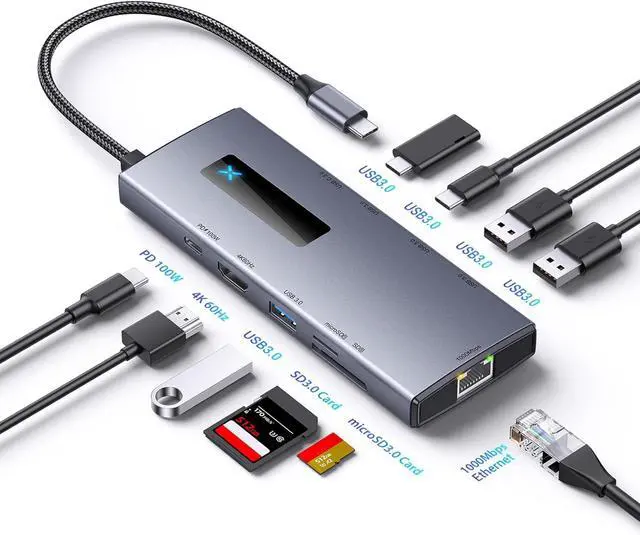 Alt view image 2 of 7 - Intelligent Type C Docking Station Hubs 10 in 1 USB Aluminum USB C Adapter 10 Port Use Simultaneously for Computer