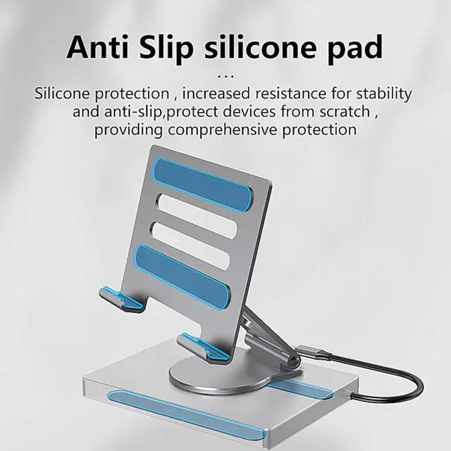 Alt view image 7 of 7 - 1. Foldable Rotating USB C Dock Stand PD100W Charging Aluminum Alloy Cooling Gigabit Ethernet 3.5mm Slip-Proof Base Gigabit Ethernet Type C Adapter