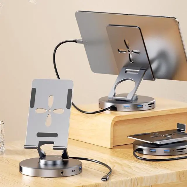 Alt view image 2 of 7 - Jiawu 10 in 1 USB C Docking Station, 360 Rotatable Tablet Stand with USB C Hub 4K HD Multimedia 100W PD Charging Fit for Steam Deck