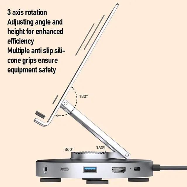Alt view image 3 of 7 - Jiawu 10 in 1 USB C Docking Station, 360 Rotatable Tablet Stand with USB C Hub 4K HD Multimedia 100W PD Charging Fit for Steam Deck