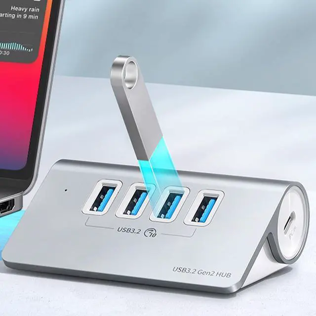 Alt view image 6 of 7 - Aluminum 4Port USB 3.2 Hubs Quick 10Gbps Transfer Speeds USB Splitter Stable Power for All Devices Laptop Accessories