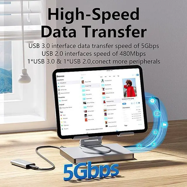 Alt view image 3 of 7 - 1. Foldable Rotating USB C Dock Stand PD100W Charging Aluminum Alloy Cooling Gigabit Ethernet 3.5mm Slip-Proof Base Silicone Pad USB C Adapter