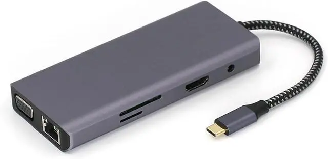 Alt view image 3 of 7 - Type C Docking Station to HDTV Output Gigabit Ethernet Port TF Card Reader Slot 3.5mm USB Splitter Cable for Phone USB C with Ethernet