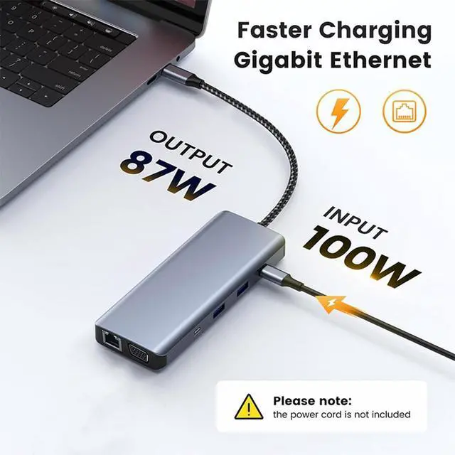 Alt view image 4 of 7 - 10 in 1 Type C to HDTV VGA RJ45 USB3.0+USB2.0 TF Card Reader Slot 3.5mm Port USB Extender Docking Station for PC USB C with TF Card Reader