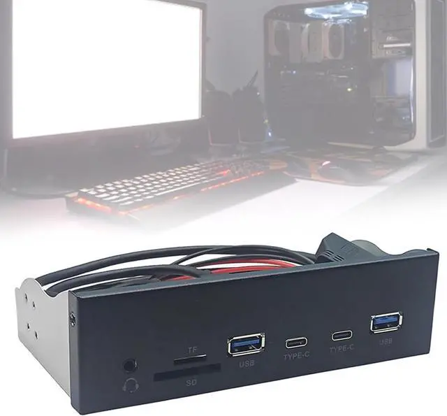 Alt view image 2 of 7 - 5.25Inch USB3.2 Gen1 Front Panel With Memory Card Slots And Double USB3.0 +Type C Port Earphone Adapter Easy Installation