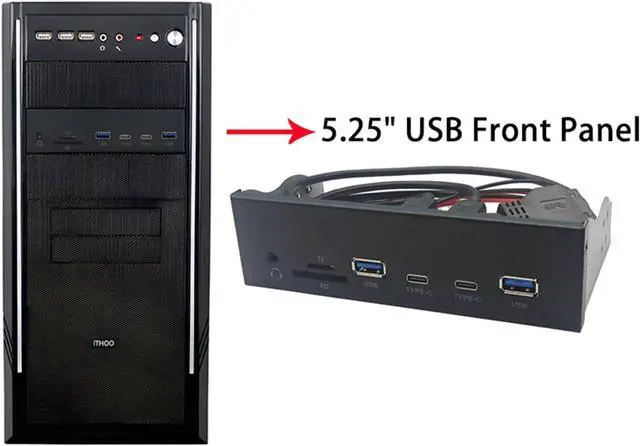 Alt view image 4 of 7 - 5.25Inch USB3.2 Gen1 Front Panel With Memory Card Slots And Double USB3.0 +Type C Port Earphone Adapter Easy Installation