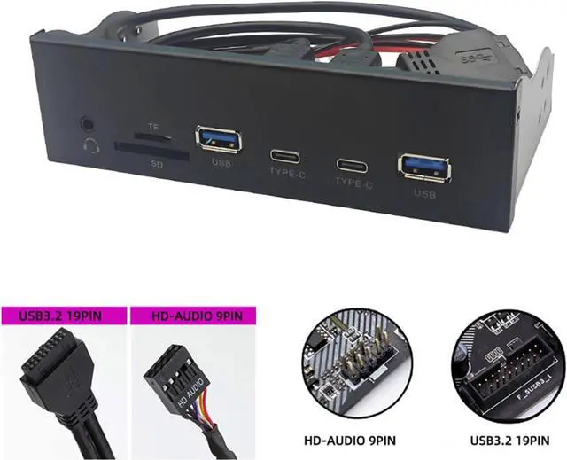 Alt view image 5 of 7 - 5.25Inch USB3.2 Gen1 Front Panel With Memory Card Slots And Double USB3.0 +Type C Port Earphone Adapter Easy Installation