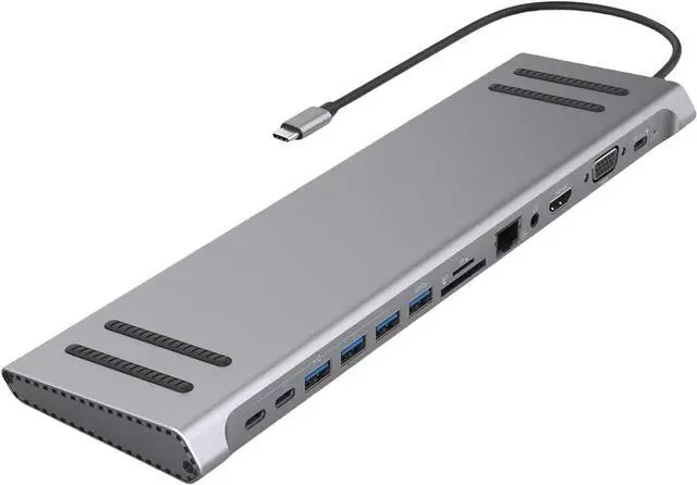 Alt view image 4 of 7 - 14 In 1 USB C Multiport Hub Wrap Top Docking Station HDMIS VGA ETHENRET USB C Port USB Extension Adapter