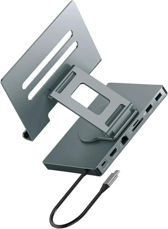 Alt view image 5 of 7 - Rotating Type C Dock Stand for Tablets PD100WCharging Gigabit Networking Port 3.5mm Slip Proof Silicone PadCooling Design Foldable Rotating Stand for Tablets