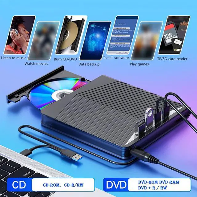Alt view image 6 of 7 - 7 Port External Disc Drive Reader USB3.0 Type C HUB Stable Performances for Desktop Laptop PC USB C Card Reader